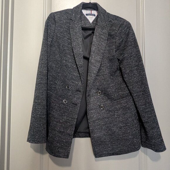 Tommy Hilfiger Womens Two Button Blazer Shimmer Black Silver Metallic, Size 10 - Picture 1 of 3